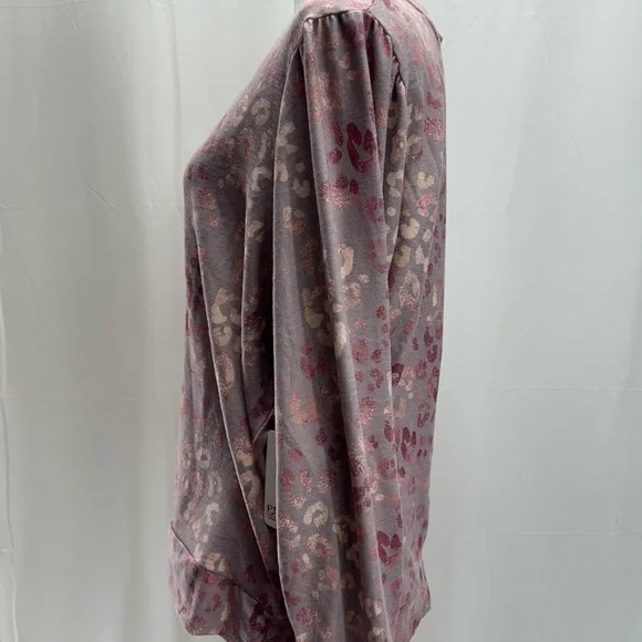 P.J. Salvage Lilac Leopard Print Crew Sweatshirt/Top L NWTS - Picture 3 of 5